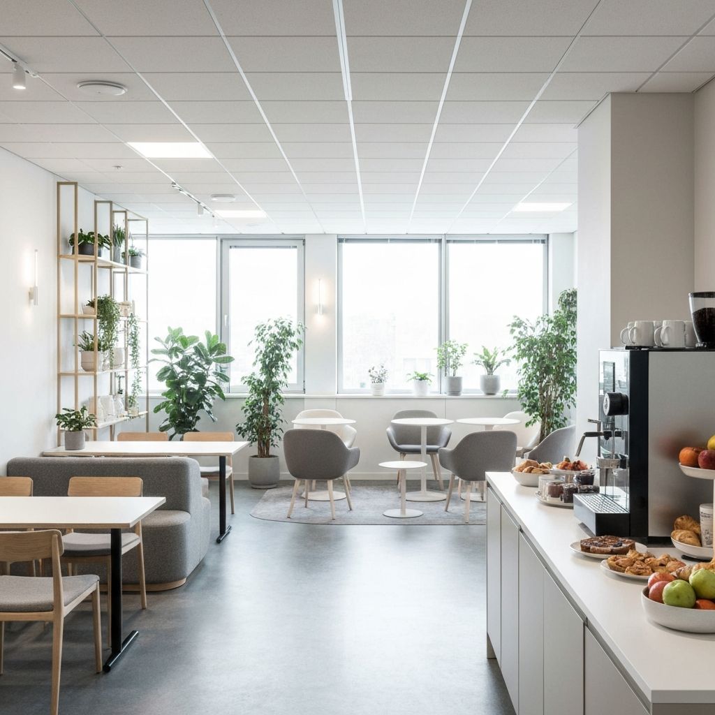 Office workspace and break area